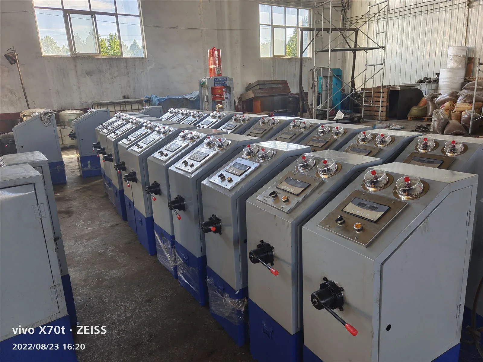 Hydraulic control cabinets with pressure gauges lined up